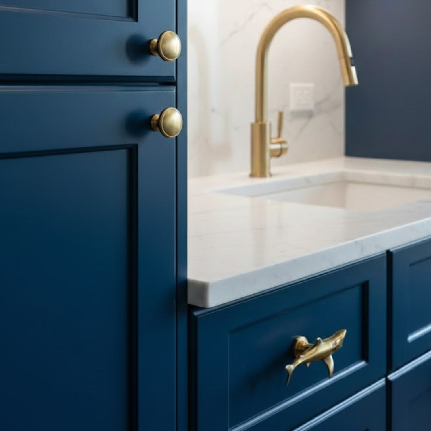 OCEANIX Aged Brass Shark Cabinet Handles | Whale & Shark Drawer Knobs