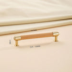 Wood brass cabinet handle, 128mm hole center dimension.