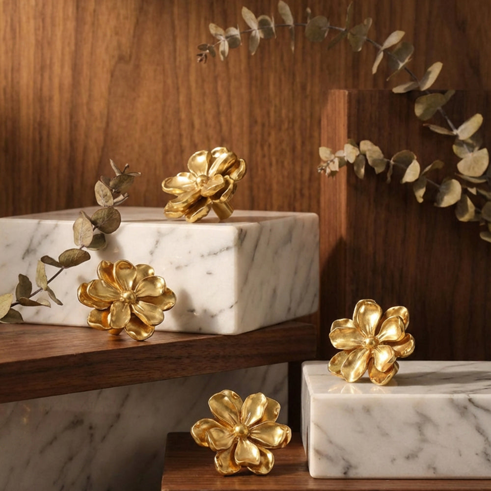 CAMILLA Vintage Brass Camellia Knobs