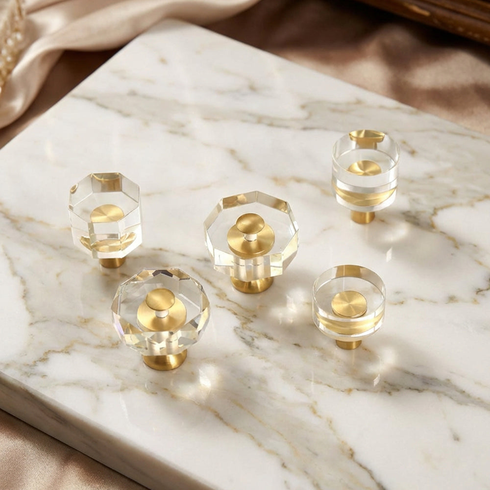 CLARIX Clear Acrylic Brass Drawer Knobs