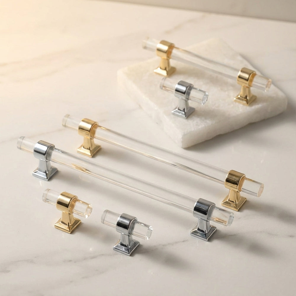 CLEARIO Acrylic Gold & Silver Cabinet Handles & Knobs