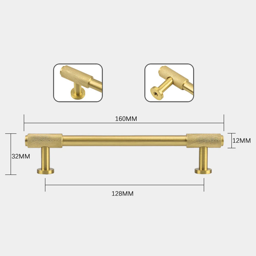 Textured knurled brass pull handle in antique vintage design (160mm)