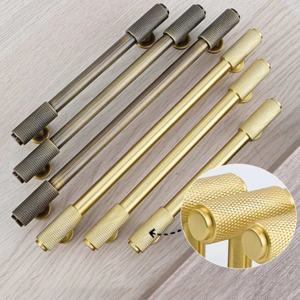 Decorative vintage brass drawer pull with textured finish