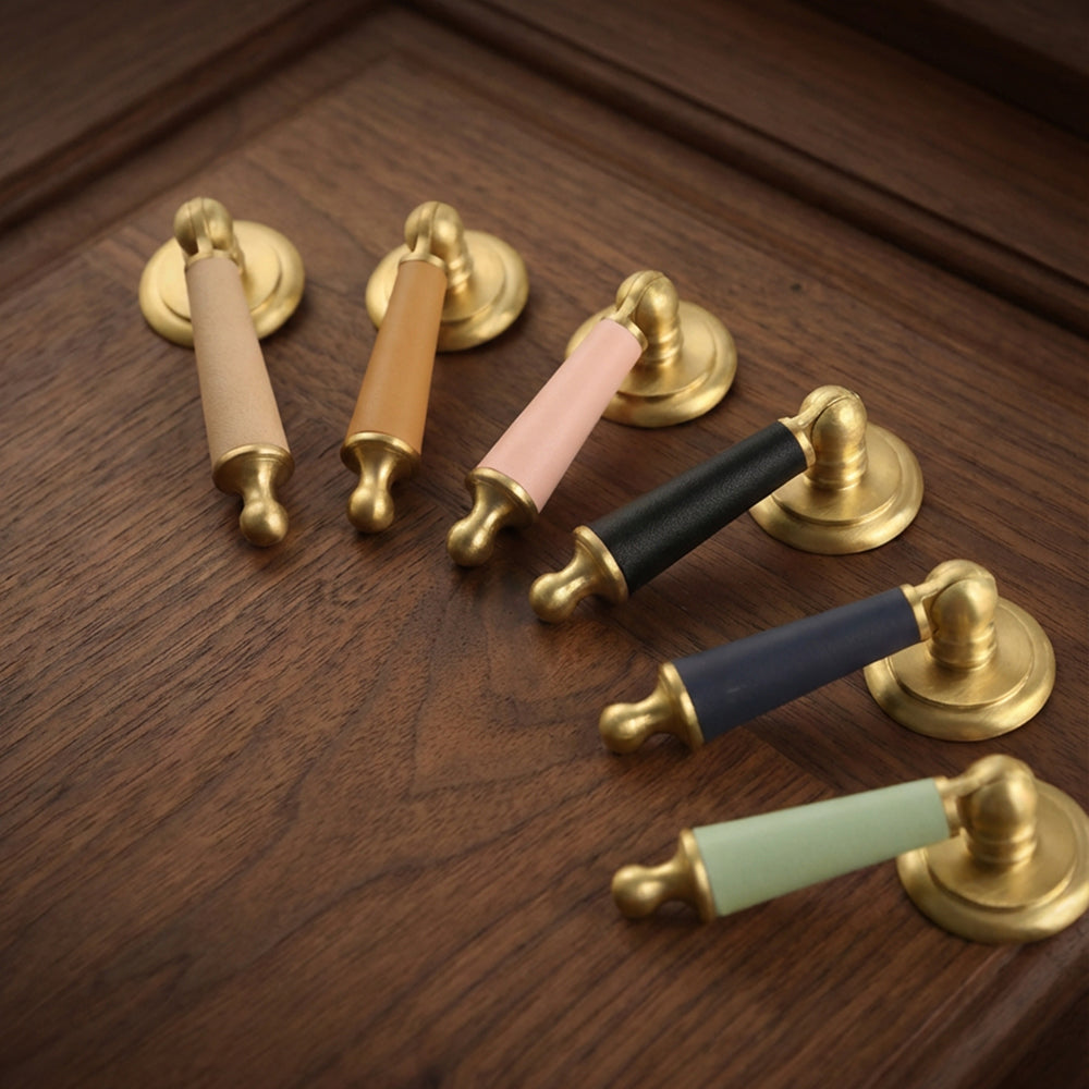 LEATHA Leather Drop Brass Cabinet Pulls