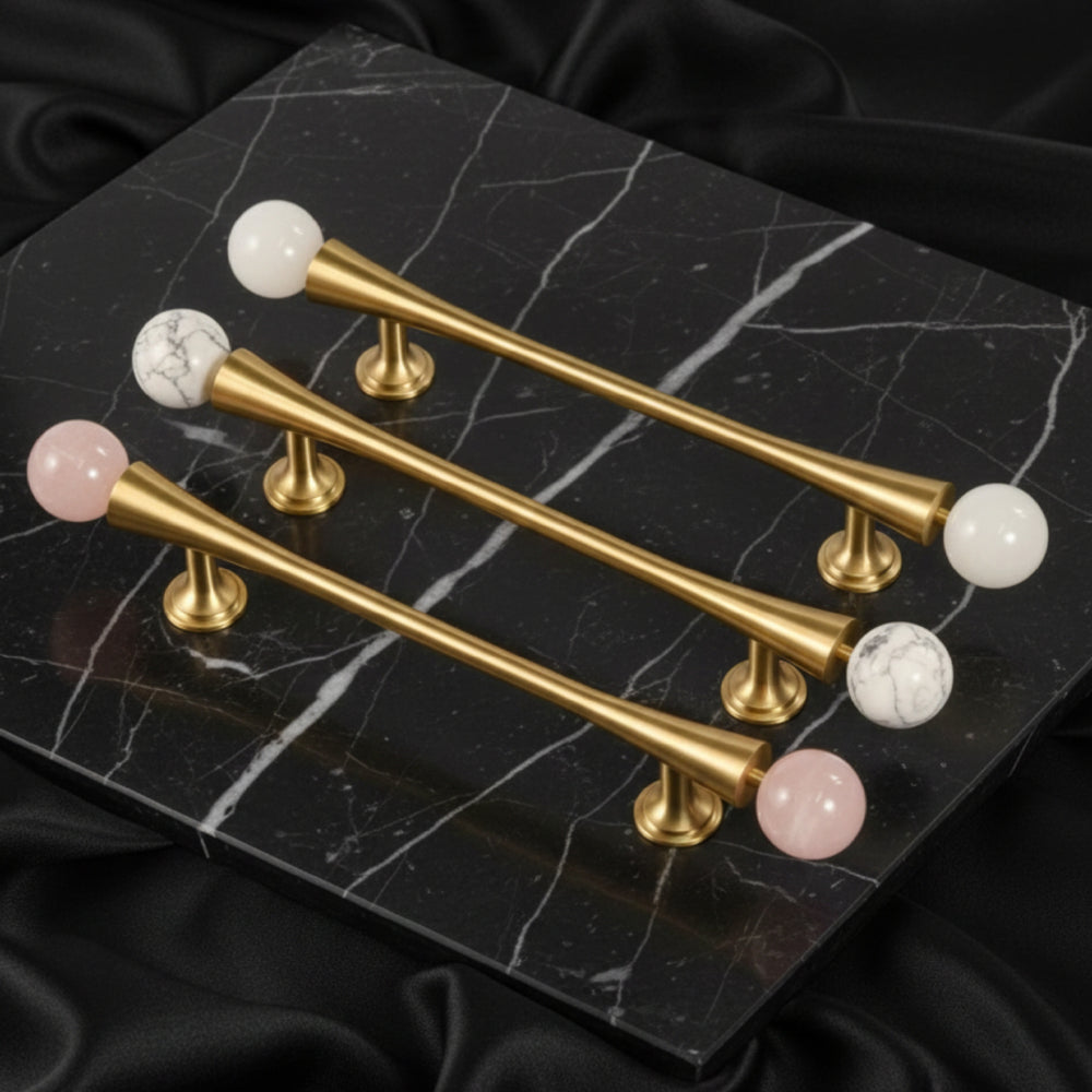 MARBIX Crystal Marble Brass Cabinet Handles