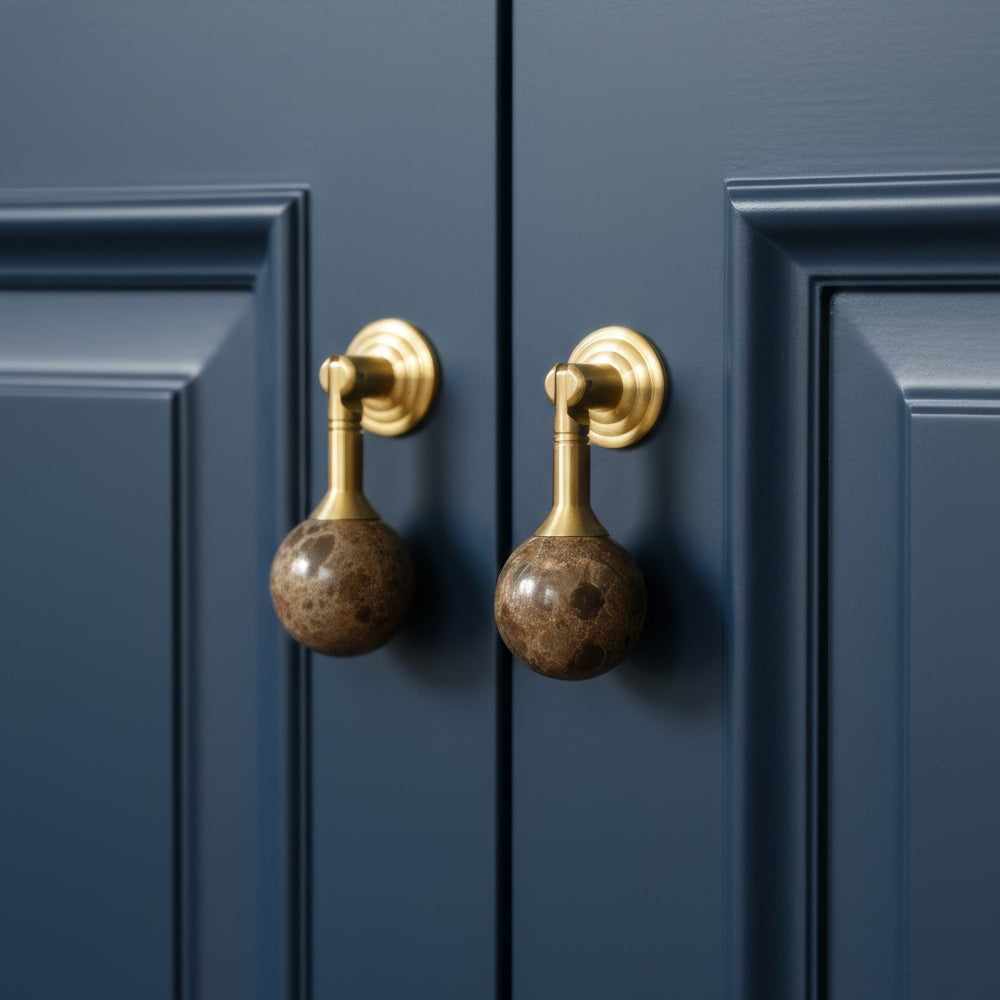 MARBLA Natural Dark Coffee Net Marble Cupboard Handles - Luxury Drawer Pulls