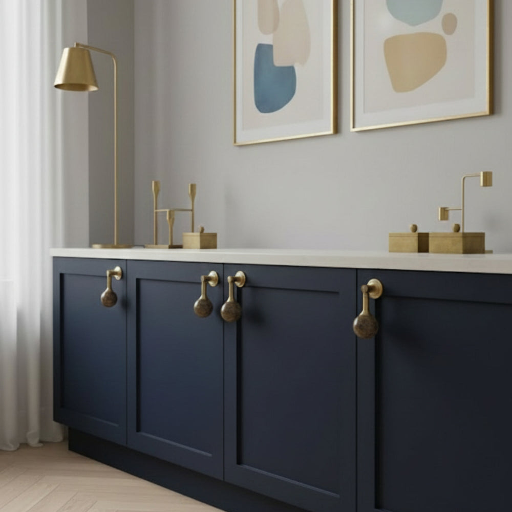 MARBLA Natural Dark Coffee Net Marble Cupboard Handles - Luxury Drawer Pulls