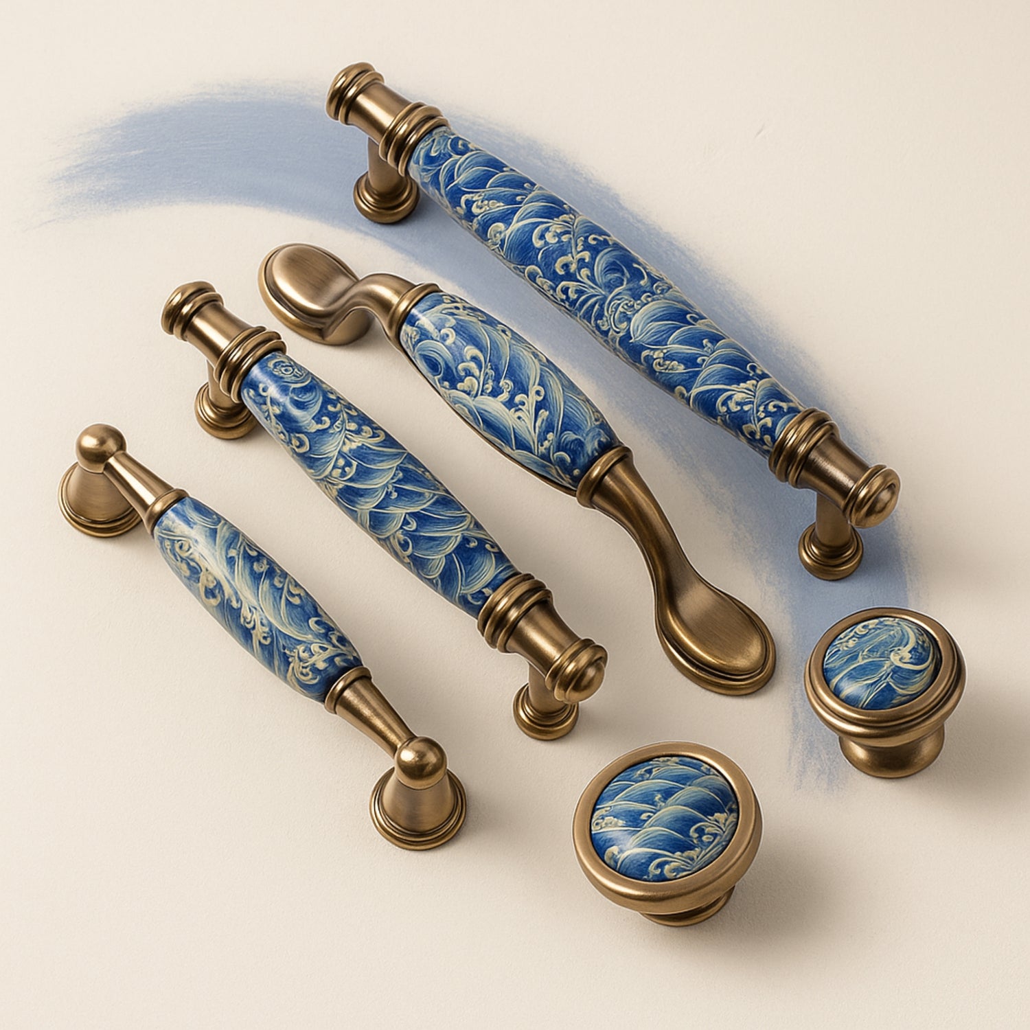 OCEAN Antique Blue Ceramic Cabinet Pulls and Knobs Handle