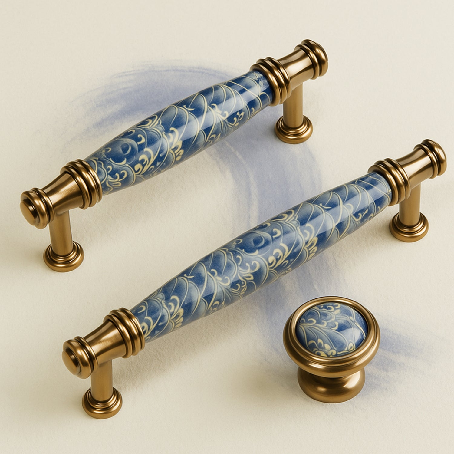 OCEAN Antique Blue Ceramic Cabinet Pulls and Knobs Handle