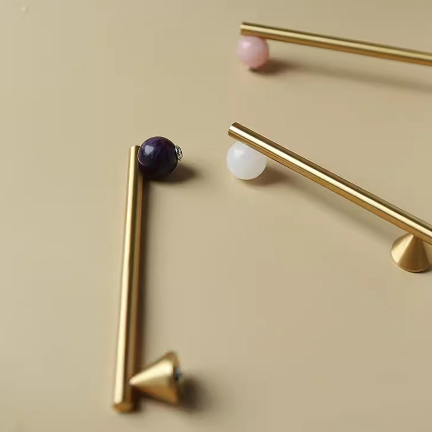 SACHI Brass Cabinet Pulls With Crystal Quartz