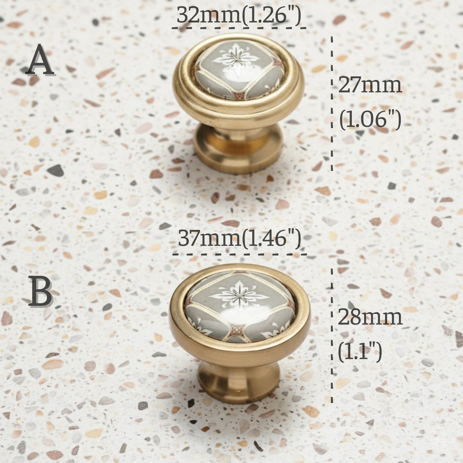 Vintage Floral Ceramic Drawer Pulls & Brass Cabinet Knobs